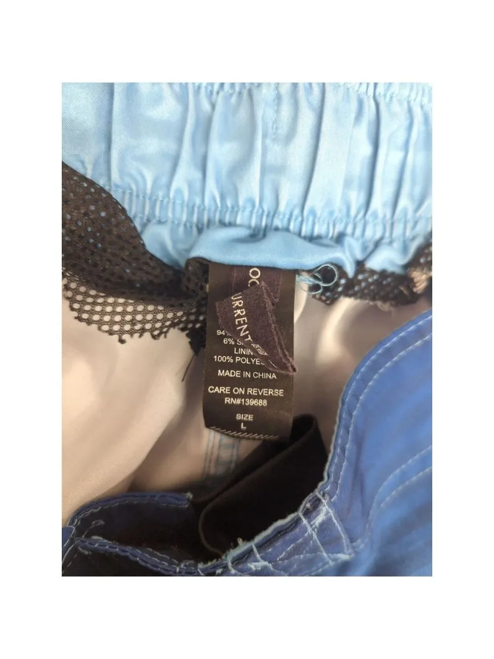 Men's Ocean Current Swim Trunks Size L Blue Black (liner has been cut out)